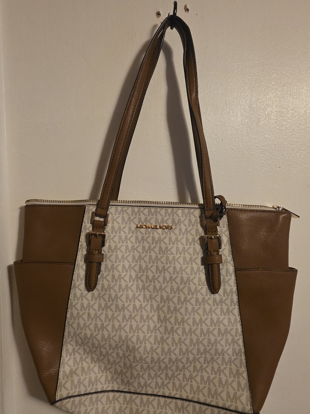 Michael Kors Brown and Cream MK Logo Tote